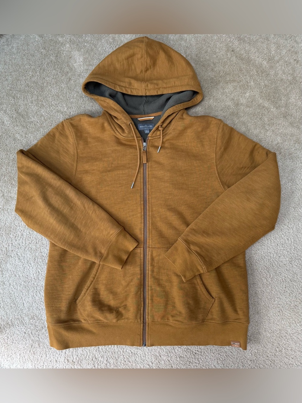 Men’s LLBEAN Sz Lg Signature Zip Up Hoodie in Carmel Brown W/Olive Green Line